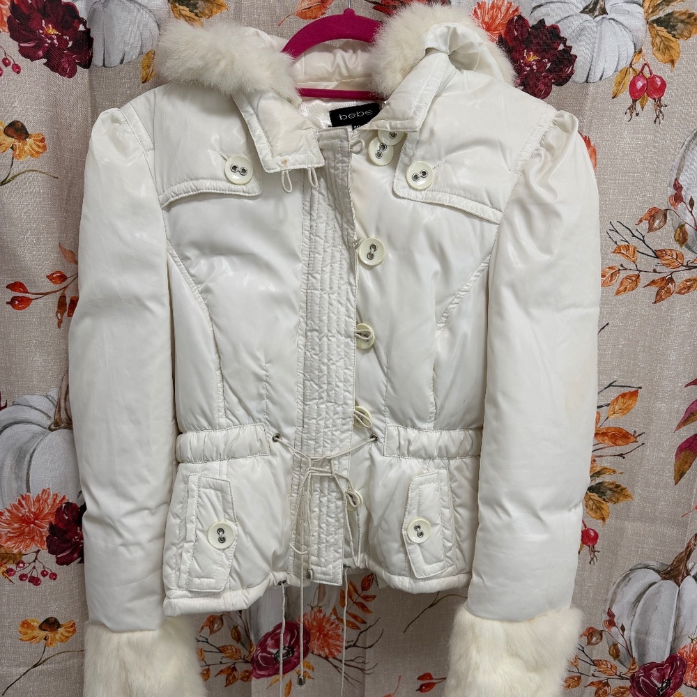 Rare Bebe Y2K rabbit fur jacket size medium